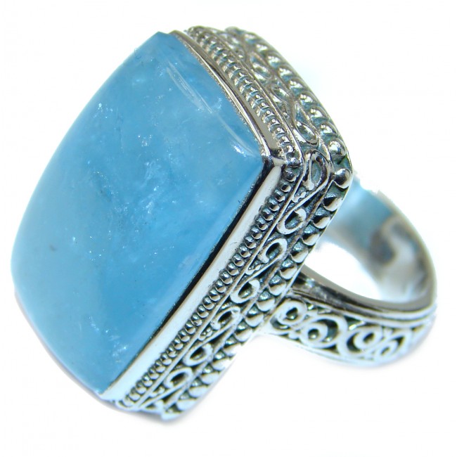 VINTAGE Design Blue Aquamarine .925 Sterling Silver handmade ring s. 8 1/4