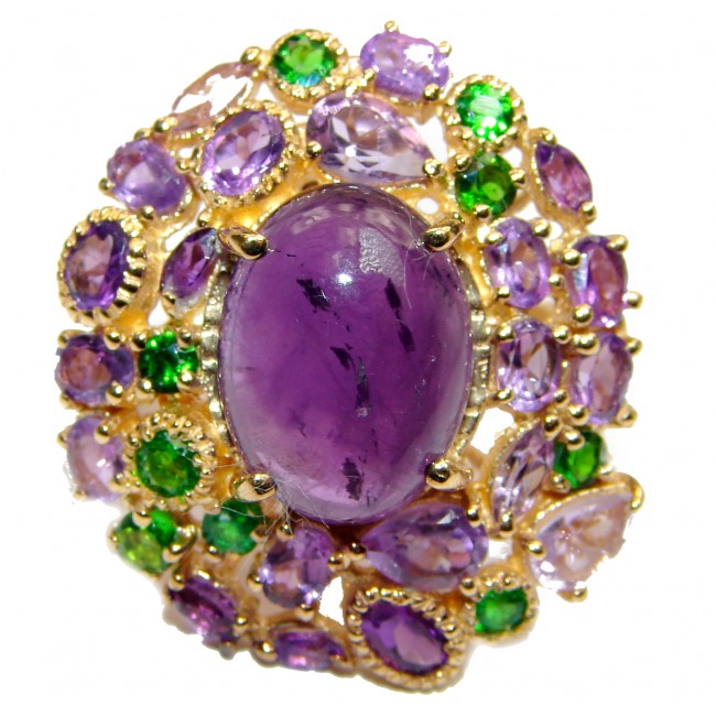 Natural Amethyst Chrome Diopside 18K Gold over .925 Sterling Silver handmade ring s. 7