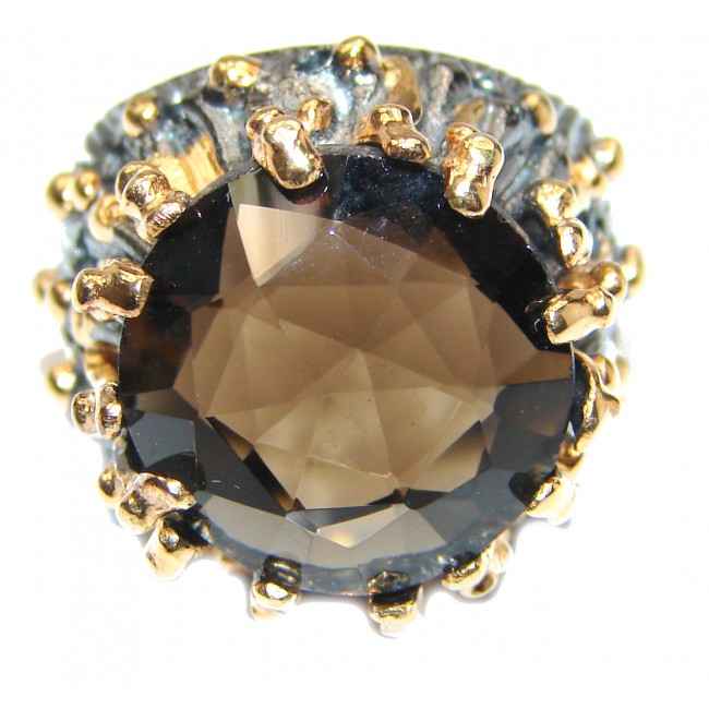 Very Bold Champagne Smoky Topaz 14K Gold over .925 Sterling Silver Ring size 7 1/4