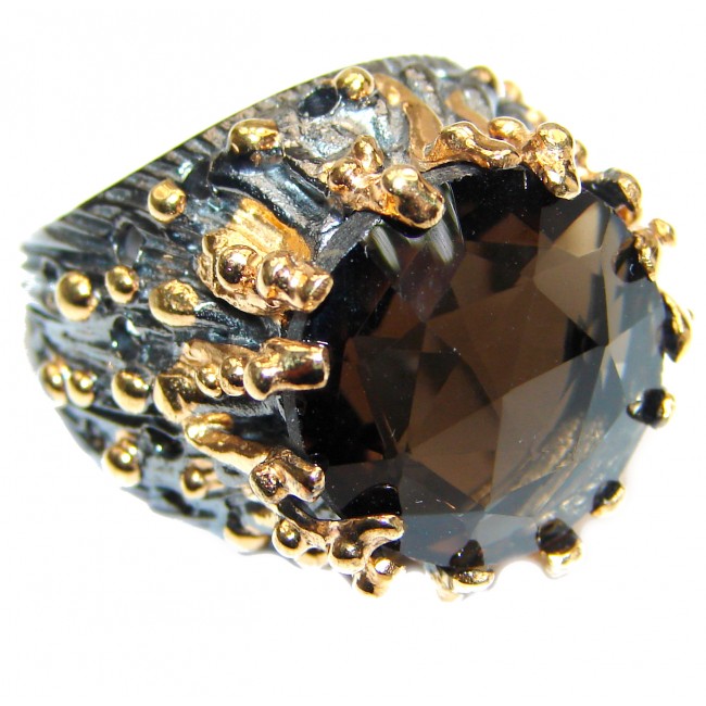 Very Bold Champagne Smoky Topaz 14K Gold over .925 Sterling Silver Ring size 7 1/4
