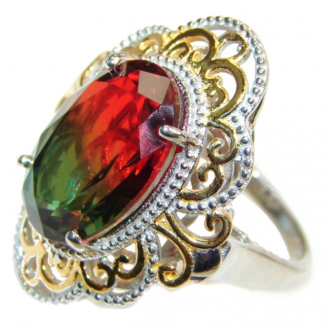 Huge Top Quality Volcanic Tourmaline 18K Gold over .925 Sterling Silver handcrafted Ring s. 9 1/4