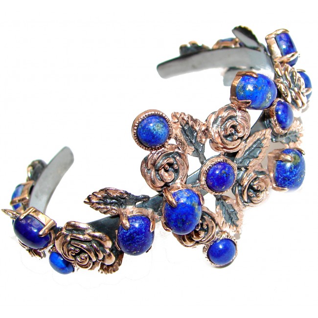 Blue Waves Lapis Lazuli Rose Gold over .925 Sterling Silver handcrafted Bracelet / Cuff