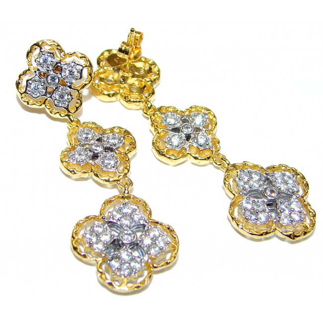 Renaissance design White Topaz 18K Gold over .925 Sterling Silver handcrafted earrings