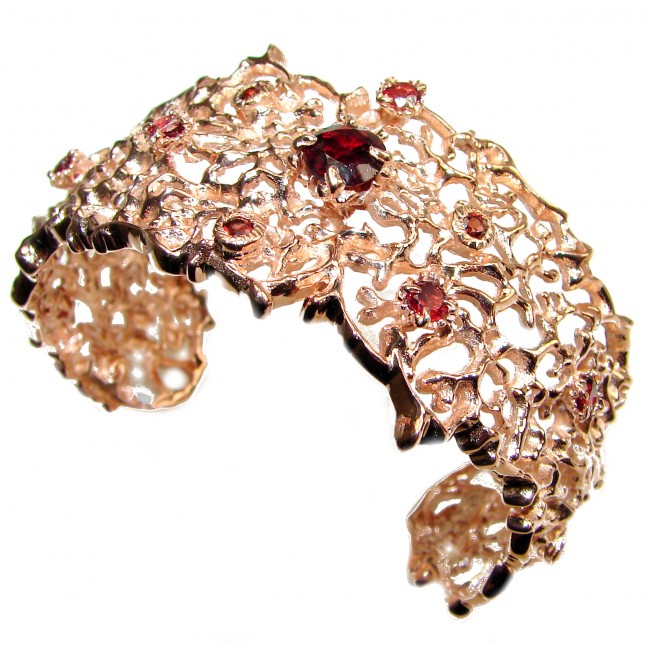 Red Reef Stunning genuine Garnet 24K Gold over .925 Sterling Silver handcrafted Bracelet / Cuff