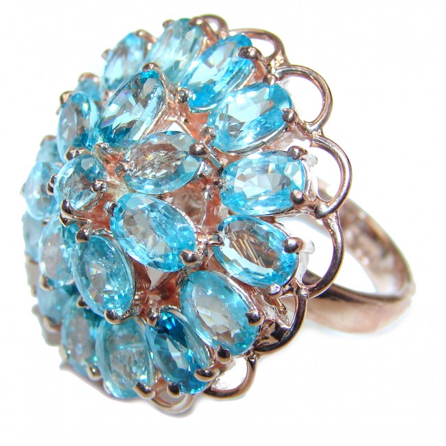 Swiss Blue Topaz rose Gold over .925 Sterling Silver handmade Cocktail Ring size 8 1/4