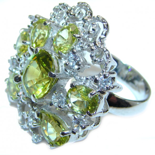 Huge Energizing genuine Peridot .925 Sterling Silver handcrafted Ring size 9