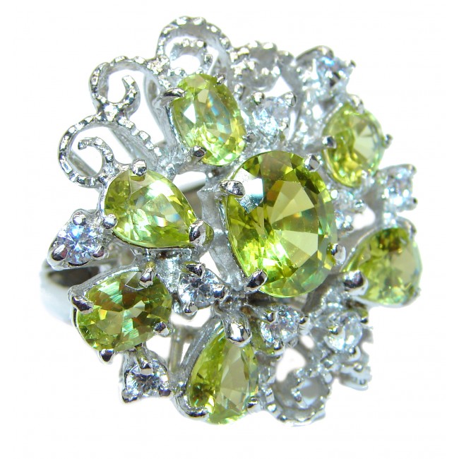 Huge Energizing genuine Peridot .925 Sterling Silver handcrafted Ring size 9