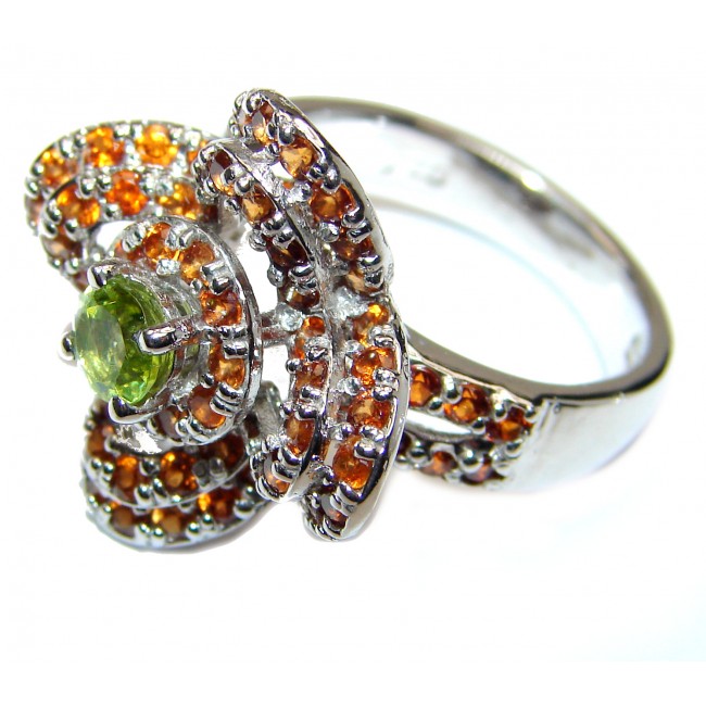 Genuine Peridot Ruby .925 Sterling Silver handcrafted Statement Ring size 8 1/4