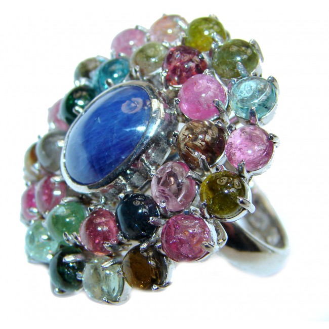 Large Genuine Kyanite Tourmaline .925 Sterling Silver handcrafted Statement Ring size 8 1/4