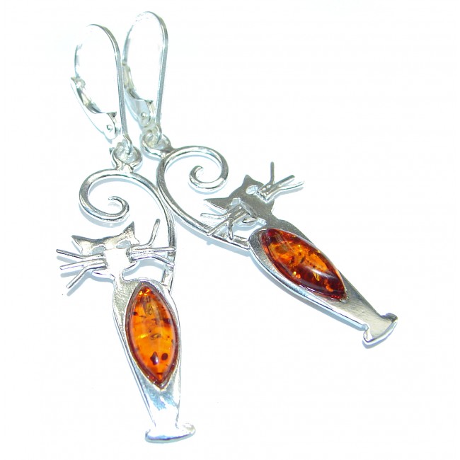 Big Cats Authentic Baltic Amber .925 Sterling Silver handmade Earrings