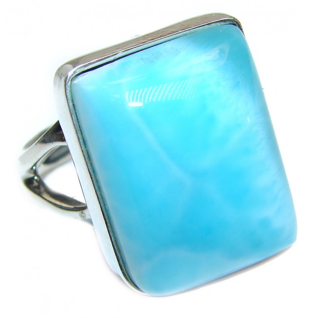 Simple Beauty Natural Larimar .925 Sterling Silver handcrafted Ring s. 8 adjustable