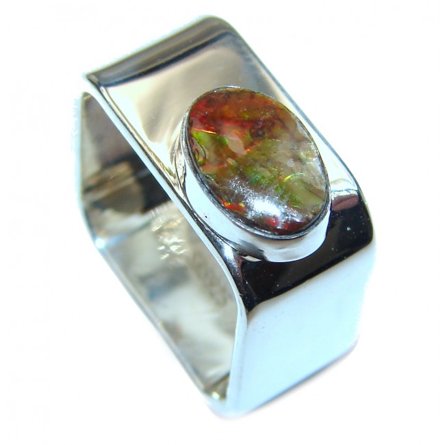 Pure Energy Fire Genuine Canadian Ammolite .925 Sterling Silver handmade ring size 7