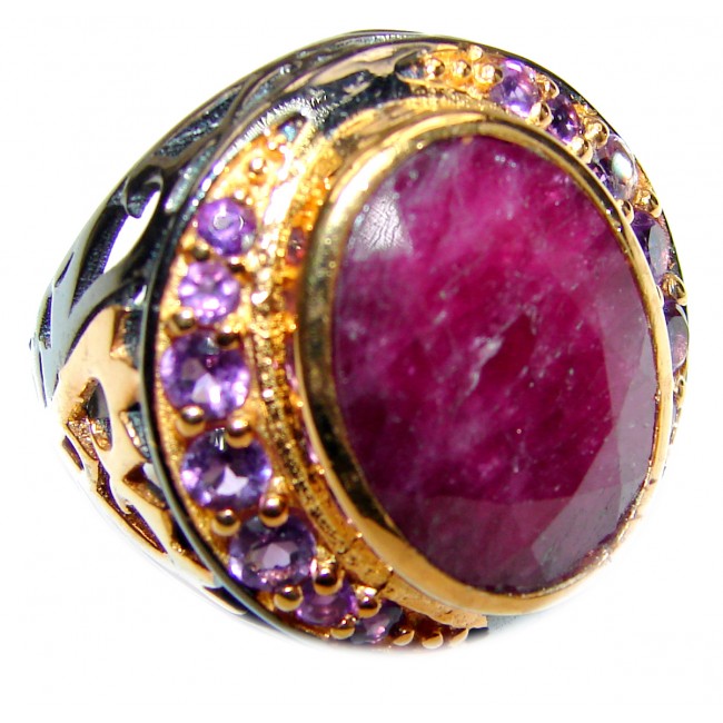 Vintage Beauty genuine Ruby 18K Gold over .925 Sterling Silver Statement handcrafted ring; s. 8