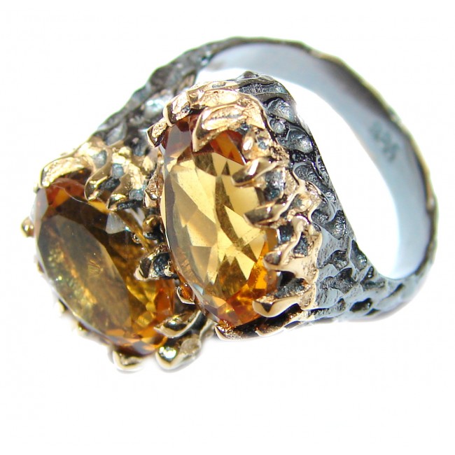 Vintage Style Natural Citrine 14K Gold over .925 Sterling Silver handcrafted Ring s. 6