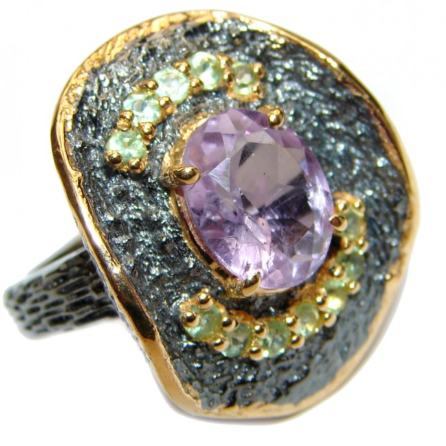 Spectacular Natural Amethyst 18K Gold over .925 Sterling Silver handcrafted ring size 6 1/4