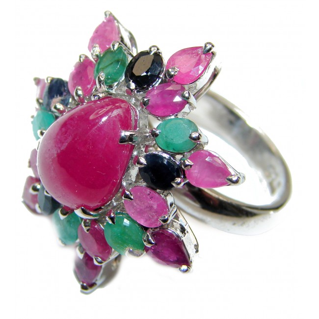 Large Genuine 20ctw Ruby .925 Sterling Silver handcrafted Statement Ring size 7 1/4