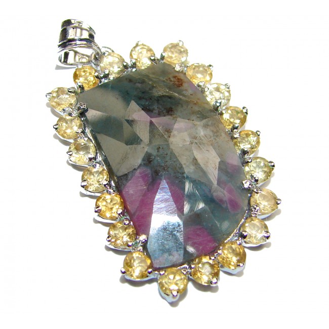 Ruby in Zoisite .925 Sterling Silver handcrafted Pendant