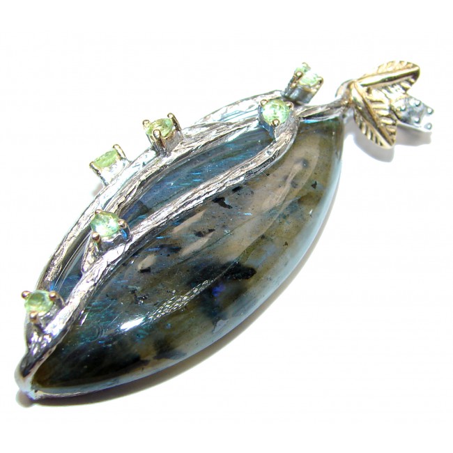 Blue Fire Labradorite 14K Gold over .925 Sterling Silver handcrafted Pendant