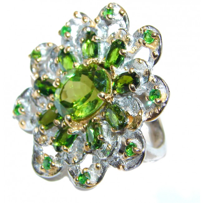 Genuine Peridot .925 Sterling Silver handcrafted Statement Ring size 6