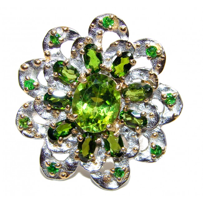 Genuine Peridot .925 Sterling Silver handcrafted Statement Ring size 6
