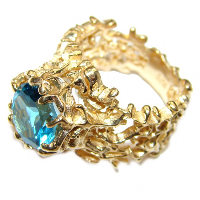 Poseidon Swiss Blue Topaz 18K Gold over .925 Sterling Silver handmade Ring size 6