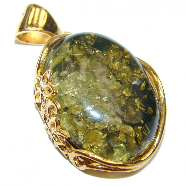 Natural Baltic Amber 18K Gold over .925 Sterling Silver handmade Pendant
