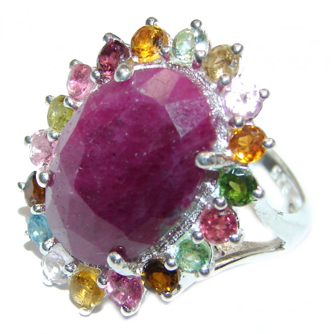 Genuine Ruby Tourmaline .925 Sterling Silver handmade Cocktail Ring s. 6