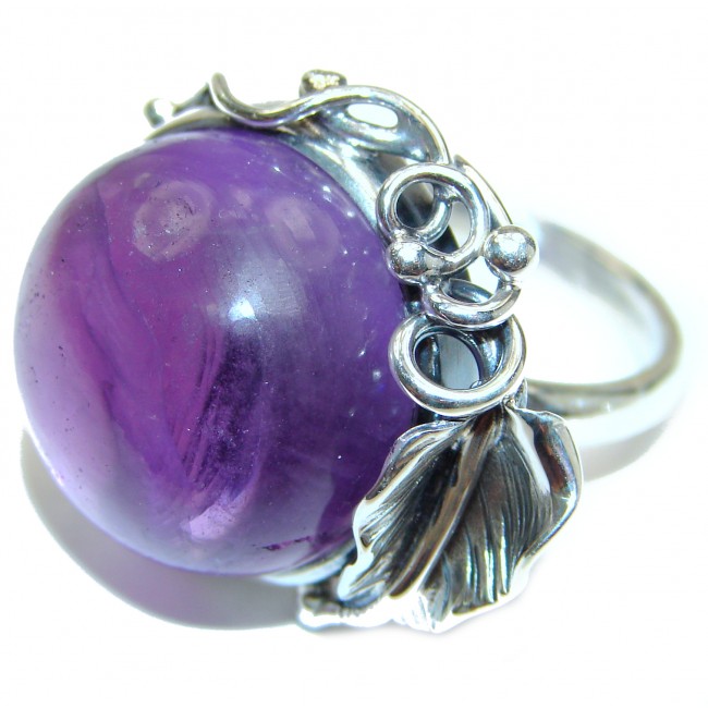 Large Spectacular genuine 48ctw Amethyst .925 Sterling Silver handcrafted Ring size 8 adjustable