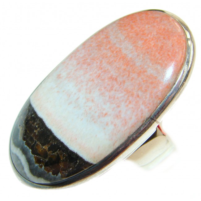 Huge Peachy Color Aventurine .925 Sterling Silver handcrafted Ring s. 10