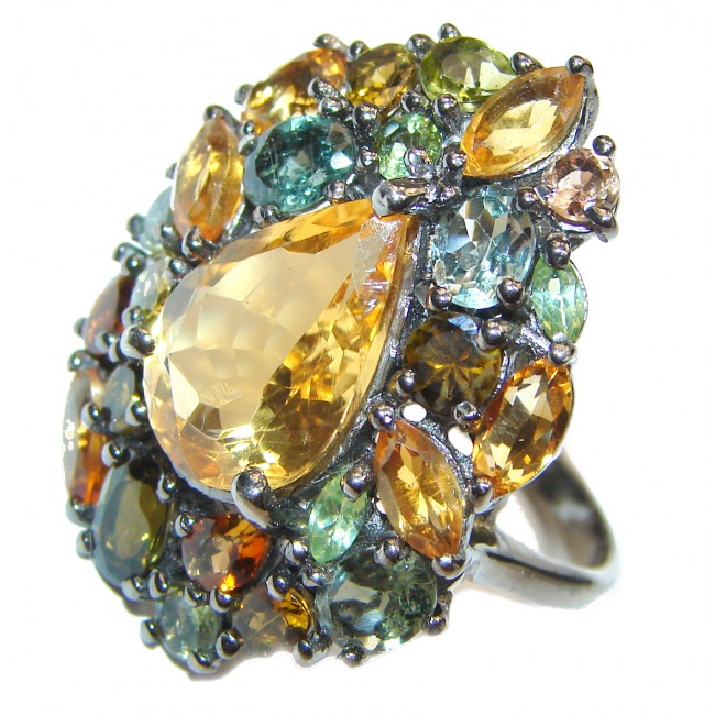 LARGE genuine Faceted Citrine .925 Sterling Silver handmade Cocktail Ring s. 6