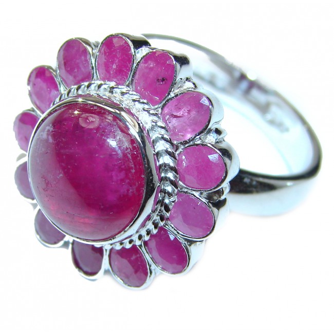 Large Genuine 20ctw Ruby .925 Sterling Silver handcrafted Statement Ring size 9