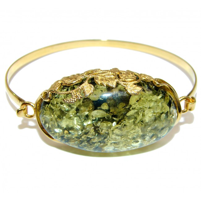 Real Treasure Genuine Green Amber Gold over .925 Sterling Silver Bracelet