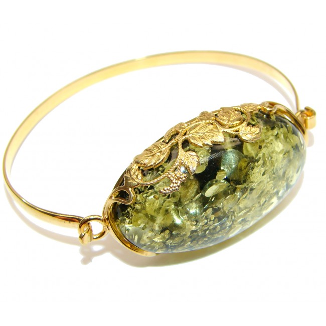 Real Treasure Genuine Green Amber Gold over .925 Sterling Silver Bracelet