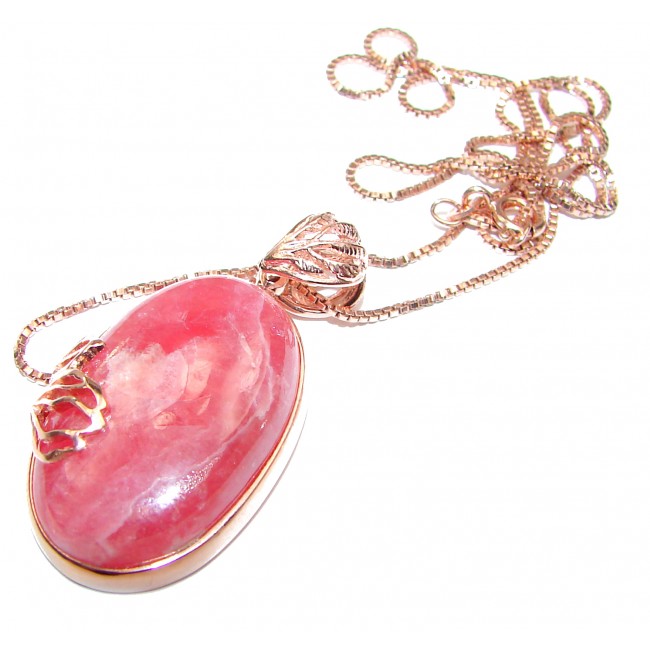 Natural Beauty Argentinian Rhodochrosite Rose Gold .925 Sterling Silver handmade necklace