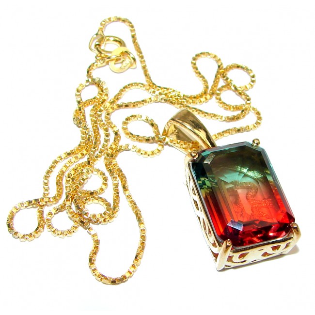 Emerald cut Watermelon Tourmaline .925 Sterling Silver handcrafted necklace