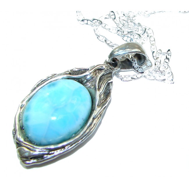 Gallery Piece Natural Larimar Hammered .925 Sterling Silver necklace