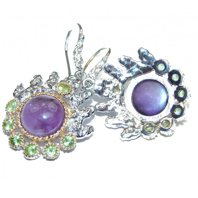 Deep purple Flower Amethyst .925 Sterling Silver handmade Earrings