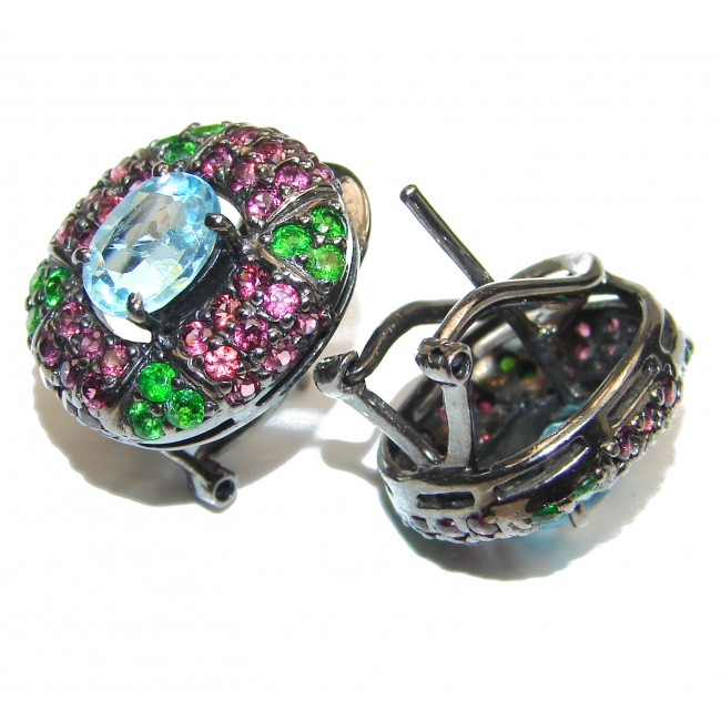 Rich Design Swiss Blue Topaz black rhodium .925 Sterling Silver handcrafted earrings