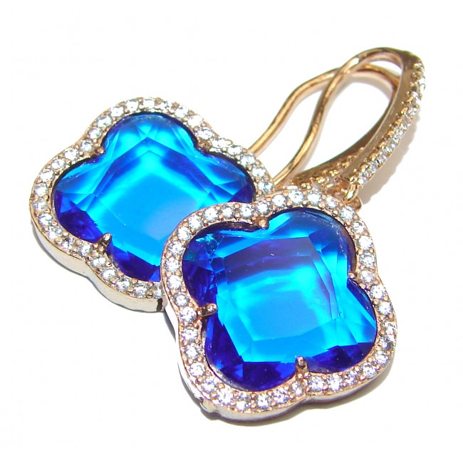 Classy Clover Lab. Sapphire 18K Gold over .925 Sterling Silver handcrafted earrings