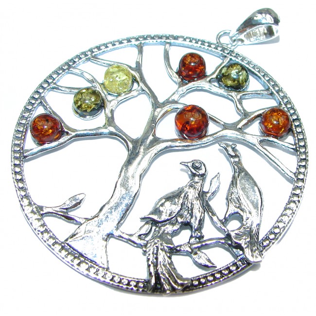 Large Perfect Family Tree Baltic Amber .925 Sterling Silver Pendant