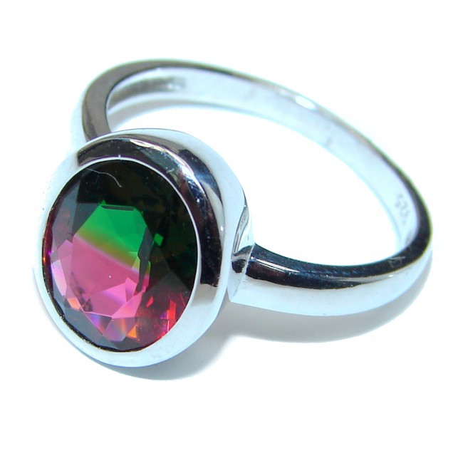19ctw oval cut watermelon Tourmaline .925 Sterling Silver handcrafted Ring s. 8 1/4