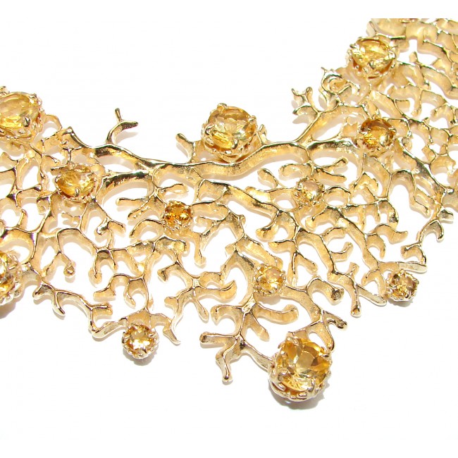 Large Golden Reef authentic Citrine 18K Gold over .925 Sterling Silver handcrafted Statement necklace