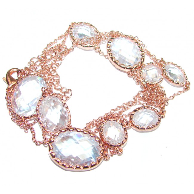 36 inches genuine faceted White Topaz Rose Gold over .925 Sterling Silver handmade station Necklace