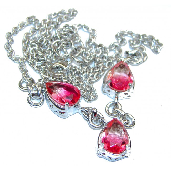 Pear cut Pink Tourmaline color Topaz .925 Sterling Silver handcrafted necklace