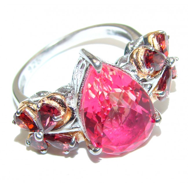 Pear cut Pink Topaz .925 Sterling Silver handcrafted Ring s. 8 1/4