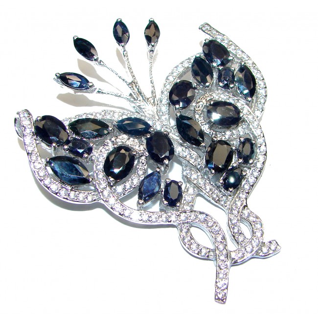 Huge luxurious Genuine Sapphire .925 Sterling Silver handmade Pendant - Pin