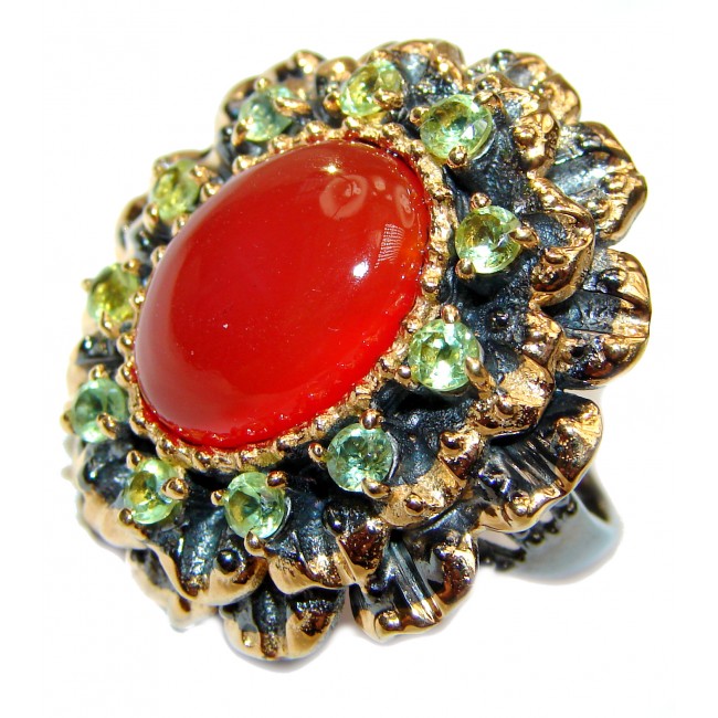 Large Natural Carnelian 18K Gold over .925 Sterling Silver handcrafted ring size 78
