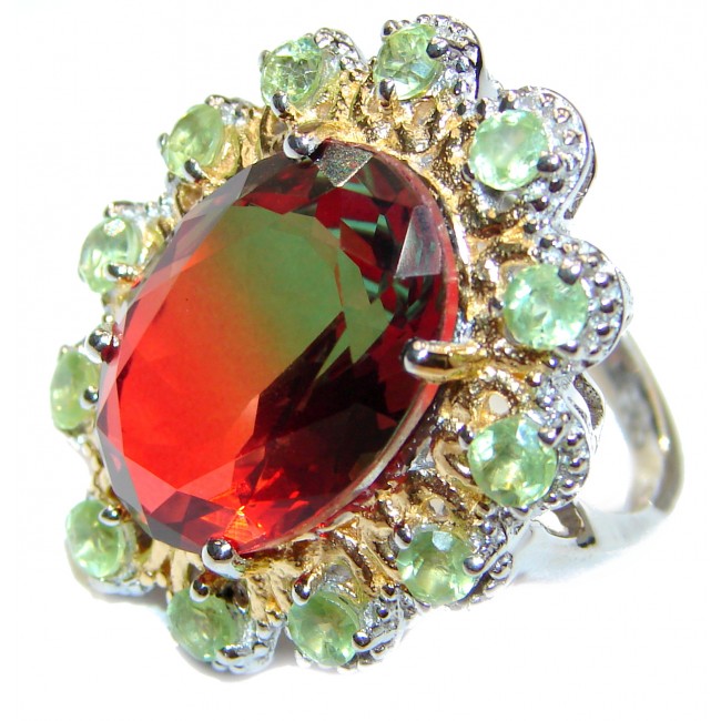 Watermelon Tourmaline 18K Gold over .925 Sterling Silver handcrafted Ring s. 6