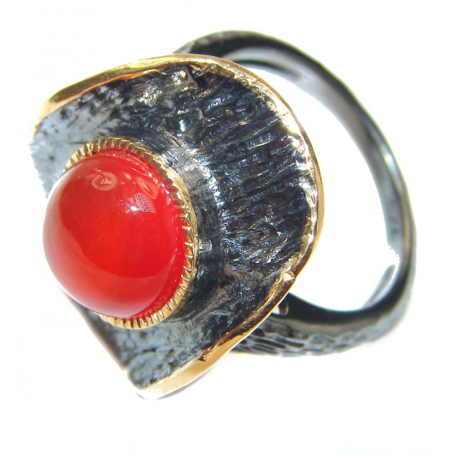 Sublime Genuine Carnelian 14K Gold over .925 Sterling Silver handmade Ring Size 8
