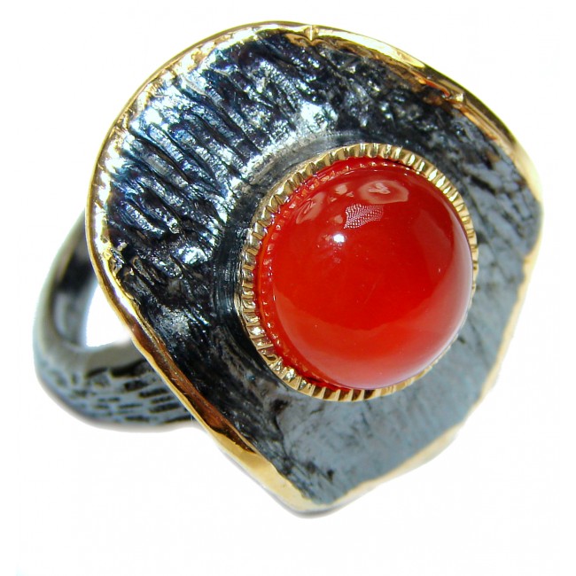 Sublime Genuine Carnelian 14K Gold over .925 Sterling Silver handmade Ring Size 8
